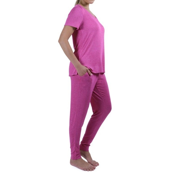 N Natori Women's Jogger and Short Sleeve Top Lounge PJ Set Pink NWT - Picture 3 of 6